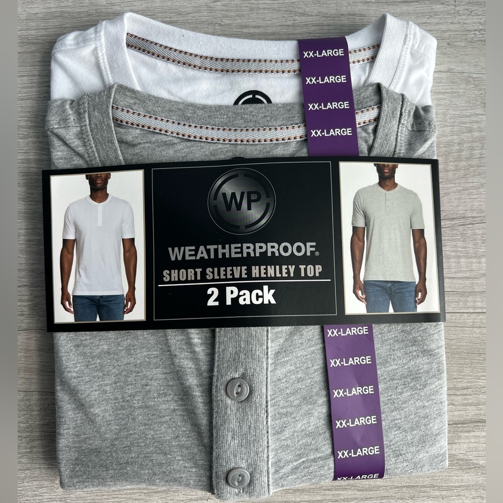 WP Weatherproof® Men's 2 Pack Short Sleeve Henley Size XXL White/Gray